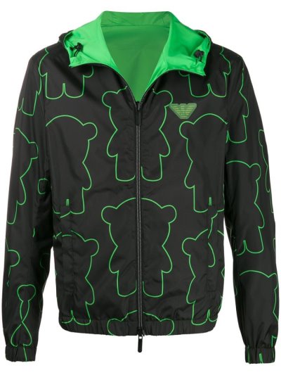 μπουφαν Armani Emporio Reversible Bear Print ανδρικα μαυρα πρασινο | GR48142