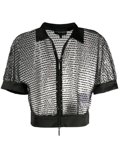 μπουφαν Armani Emporio Sequin Sheer Cropped γυναικεια μαυρα | GR45826