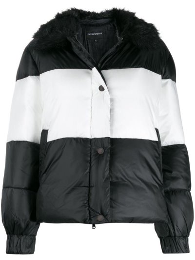 μπουφαν Armani Emporio Striped Padded Jacket γυναικεια μαυρα | GR32735