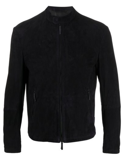 μπουφαν Armani Emporio Zipped δερματινα ανδρικα μπλε | GR79554