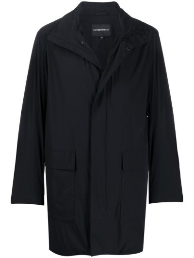 παλτό Armani Emporio Funnel Neck Mid Length ανδρικα μαυρα | GR30113
