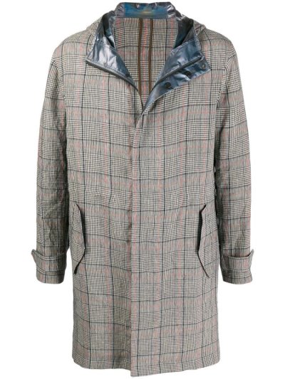 παλτό Armani Emporio Κουκουλοφόρος Checked Print ανδρικα μπλε | GR51413