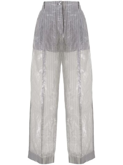 παντελονι Armani Emporio Crinkle Effect Pinstriped γυναικεια γκρι ασημι | GR05140