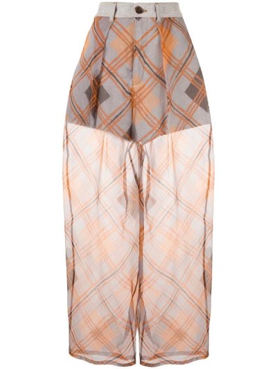 παντελονι Armani Emporio Oversized Check Sheer γυναικεια γκρι πορτοκαλι | GR85272