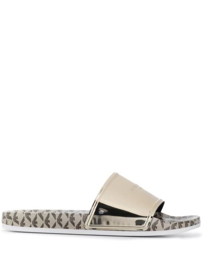 παντοφλεσ Armani Emporio Logo Print Metallic γυναικεια χρυσο χρωμα | GR14550