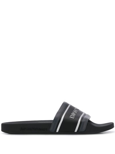 παντοφλεσ Armani Emporio Logo Print φλατ ανδρικα μαυρα μπλε | GR43385