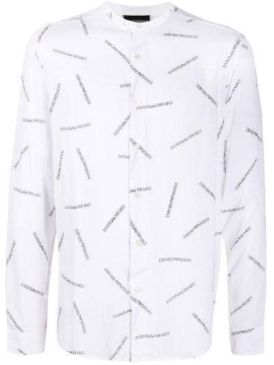 πουκαμισα Armani Emporio All Over Mandarin Collar ανδρικα ασπρα | GR55980
