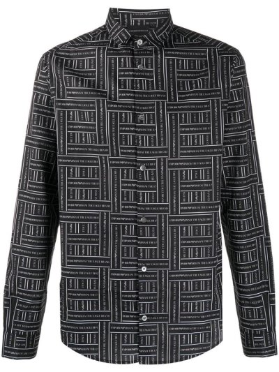 πουκαμισα Armani Emporio All Over Logo Print ανδρικα μαυρα | GR97845