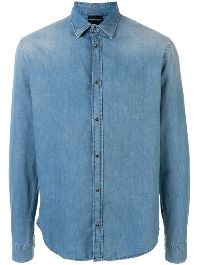 πουκαμισα Armani Emporio Basic Denim ανδρικα μπλε | GR43287