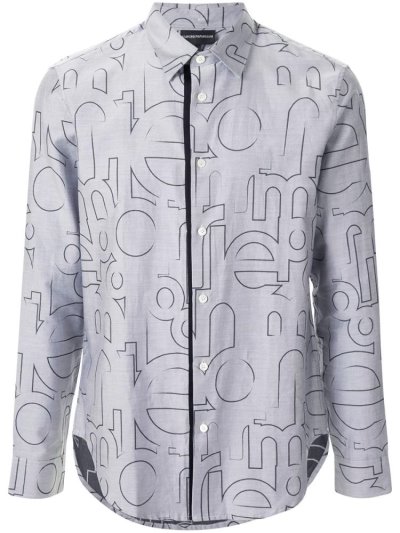 πουκαμισα Armani Emporio Big Logo Stencil ανδρικα γκρι | GR89846