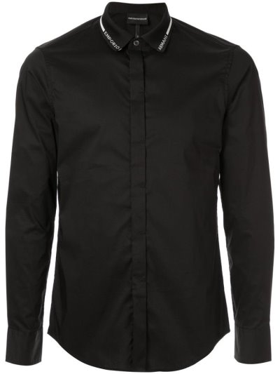 πουκαμισα Armani Emporio Branded Collar ανδρικα μαυρα | GR56264