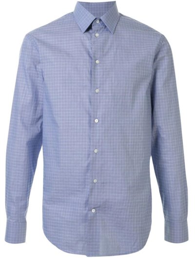 πουκαμισα Armani Emporio Check Print Curved Hem ανδρικα μπλε ασπρα | GR31573