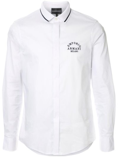 πουκαμισα Armani Emporio Contrast Collar Logo ανδρικα ασπρα | GR19610