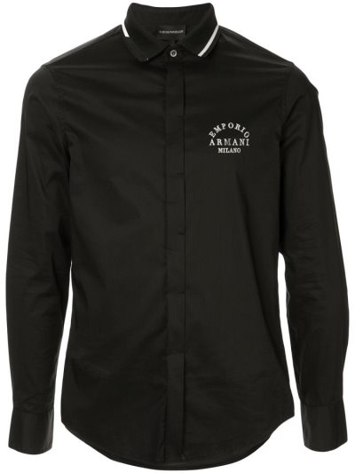 πουκαμισα Armani Emporio Contrast Collar Logo ανδρικα μαυρα | GR60407