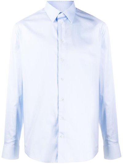 πουκαμισα Armani Emporio Curved Hem Long Sleeve ανδρικα μπλε | GR94938