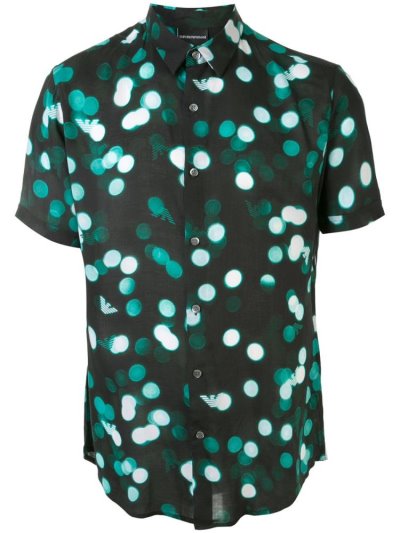 πουκαμισα Armani Emporio Dotted Print ανδρικα μαυρα πρασινο | GR74541