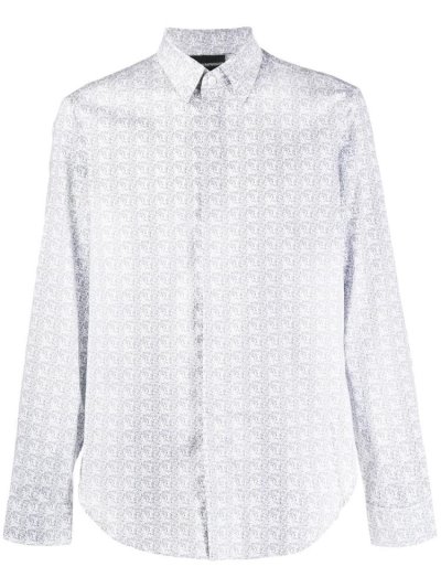 πουκαμισα Armani Emporio Geometric Print Slim Fit ανδρικα μπλε ασπρα | GR01786