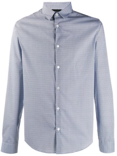πουκαμισα Armani Emporio Geometric Print ανδρικα μπλε | GR23561
