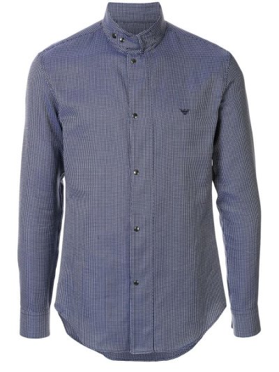 πουκαμισα Armani Emporio Logo Embroidered Check ανδρικα μπλε | GR87702