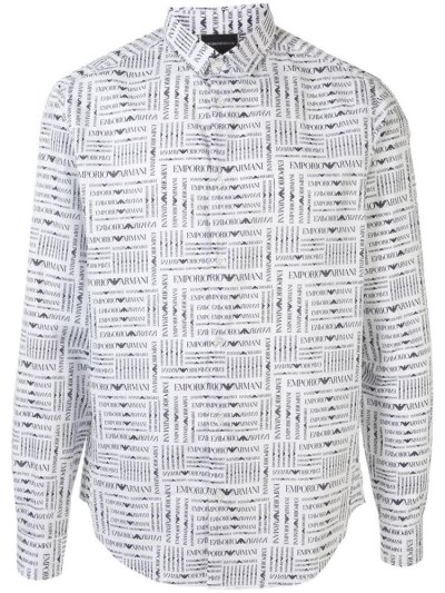 πουκαμισα Armani Emporio Logo Print ανδρικα ασπρα | GR37377