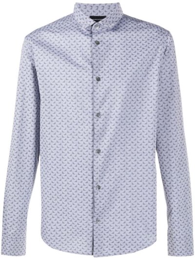 πουκαμισα Armani Emporio Logo Print βαμβακερα ανδρικα μπλε | GR62263