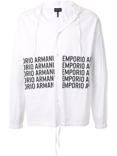 πουκαμισα Armani Emporio Logo Print ανδρικα ασπρα μαυρα | GR71916