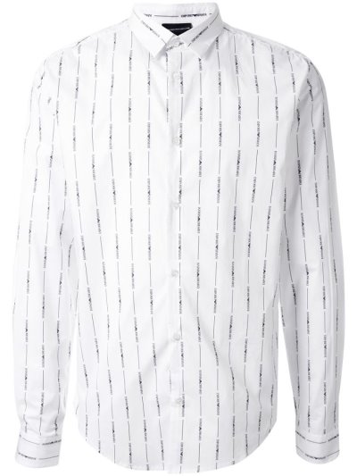πουκαμισα Armani Emporio Long Sleeve Logo Striped ανδρικα ασπρα | GR07691