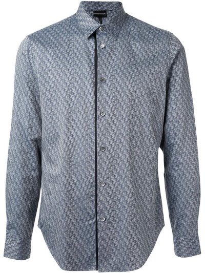 πουκαμισα Armani Emporio Long Sleeve All Over Print ανδρικα μπλε γκρι | GR14646