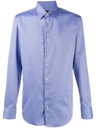 πουκαμισα Armani Emporio Long Sleeve Fitted ανδρικα μπλε | GR22326