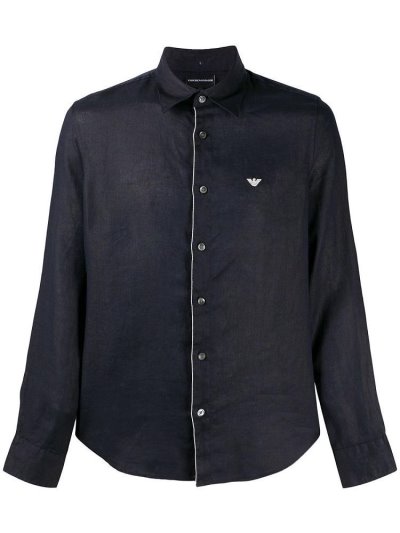 πουκαμισα Armani Emporio Long Sleeve Linen ανδρικα μπλε | GR93112