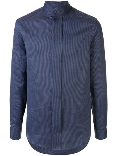 πουκαμισα Armani Emporio Mandarin Collar ανδρικα μπλε | GR09147
