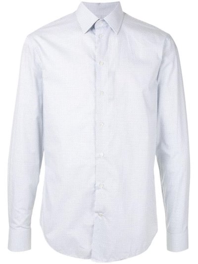 πουκαμισα Armani Emporio Micro Check Patterned Curved Hem ανδρικα ασπρα μπλε | GR08720