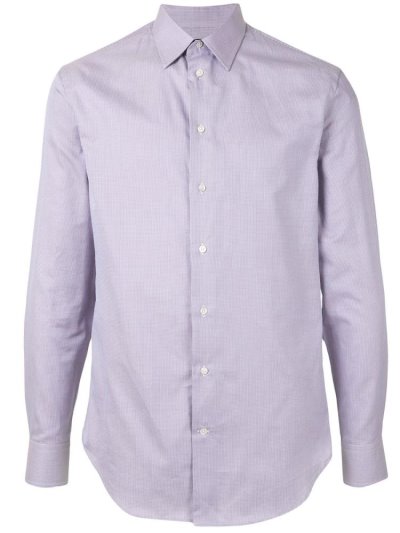 πουκαμισα Armani Emporio Micro Check Print Curved Hem ανδρικα μωβ | GR41900