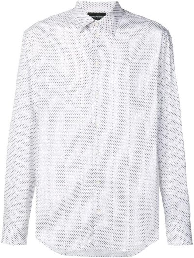 πουκαμισα Armani Emporio Micro Patterned ανδρικα ασπρα μπλε | GR10199