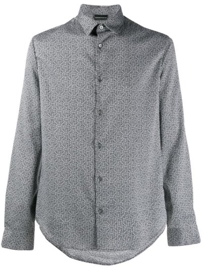 πουκαμισα Armani Emporio Monogram Print ανδρικα γκρι | GR96540