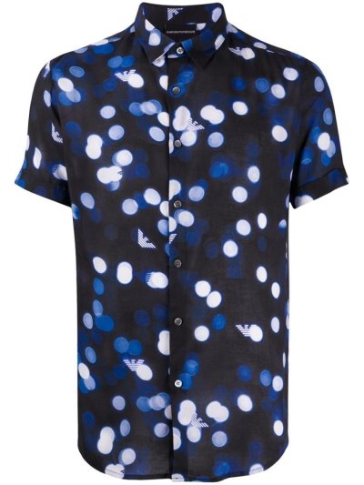 πουκαμισα Armani Emporio Spot Logo Print ανδρικα μπλε | GR94459