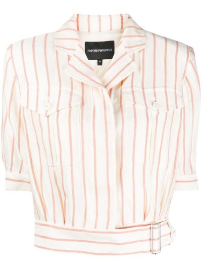 πουκαμισα Armani Emporio Striped Cropped γυναικεια κοκκινα | GR30762