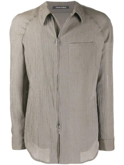 πουκαμισα Armani Emporio Striped Creased Effect ανδρικα γκρι | GR48306