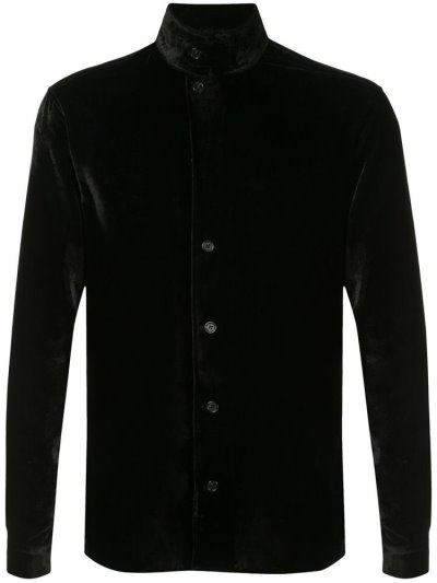 πουκαμισα Armani Emporio Velvet Stand Up Collar ανδρικα μαυρα | GR47881