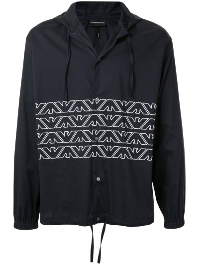 πουκαμισα Armani Emporio Κουκουλοφόρος Monogram Pattern ανδρικα μπλε ασπρα | GR30621