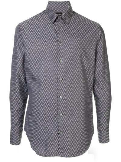 πουκαμισα Giorgio Armani Chevron Print ανδρικα γκρι | GR30537