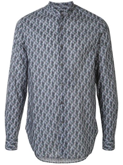 πουκαμισα Giorgio Armani Geometric Long Sleeve ανδρικα μπλε | GR81175