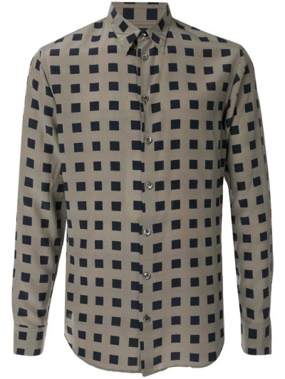 πουκαμισα Giorgio Armani Squared Pattern ανδρικα γκρι μπλε | GR91088