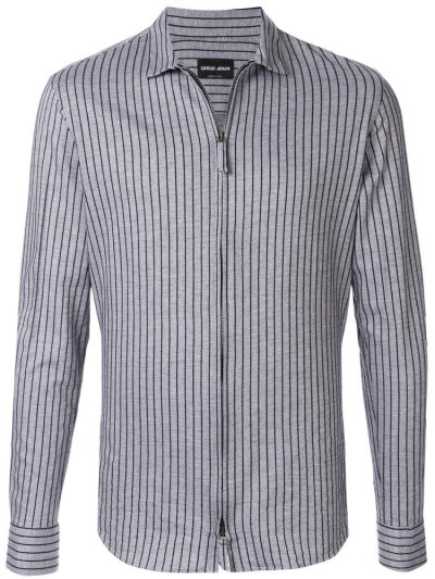 πουκαμισα Giorgio Armani Striped Zip Front ανδρικα γκρι μαυρα | GR36921