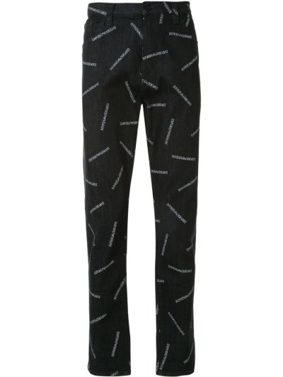 τζιν παντελονι Armani Emporio All Over Logo Print Slim Fit ανδρικα μπλε | GR93231