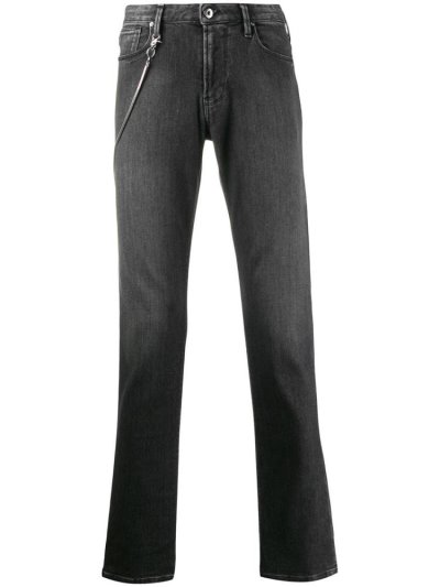 τζιν παντελονι Armani Emporio Chain Detail Straight Leg ανδρικα μαυρα | GR41310
