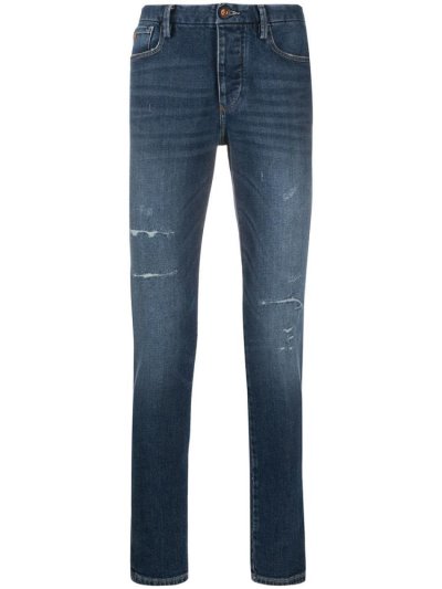 τζιν παντελονι Armani Emporio Distressed Mid Rise Skinny ανδρικα μπλε | GR42430