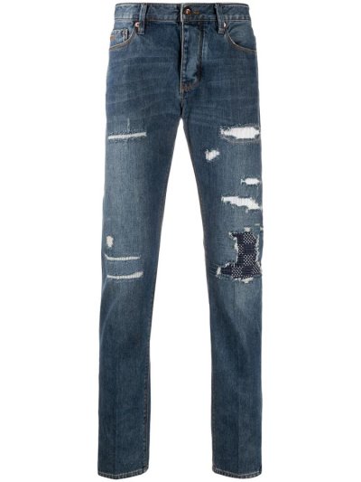 τζιν παντελονι Armani Emporio Distressed Straight ανδρικα μπλε | GR76602