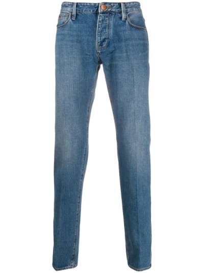 τζιν παντελονι Armani Emporio Logo Plaque Mid Rise Straight Leg ανδρικα μπλε | GR98216