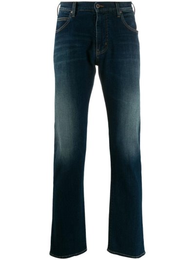 τζιν παντελονι Armani Emporio Sandblasted Straight Leg ανδρικα μπλε | GR34659